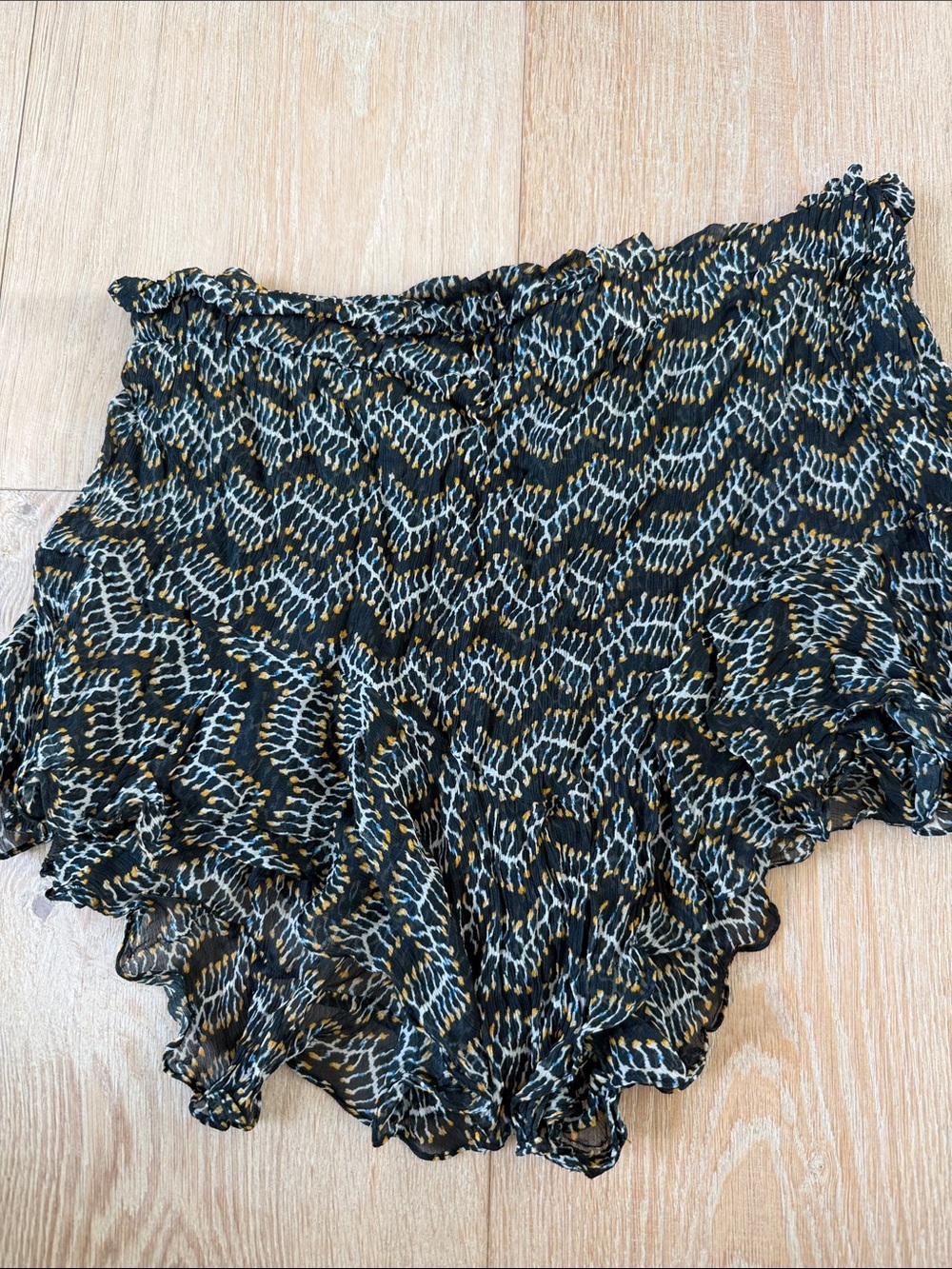Isabel Marant Black, White & Mustard Patterned Ruffled Skirt